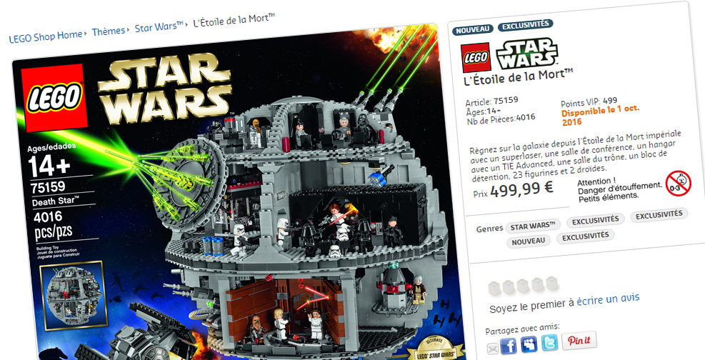 LEGO Star Wars 75159 UCS Death Star : ce sera bien 499,99€ en France