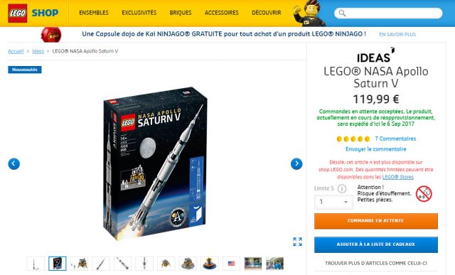 LEGO Ideas 21309 NASA Apollo Saturn V en stock