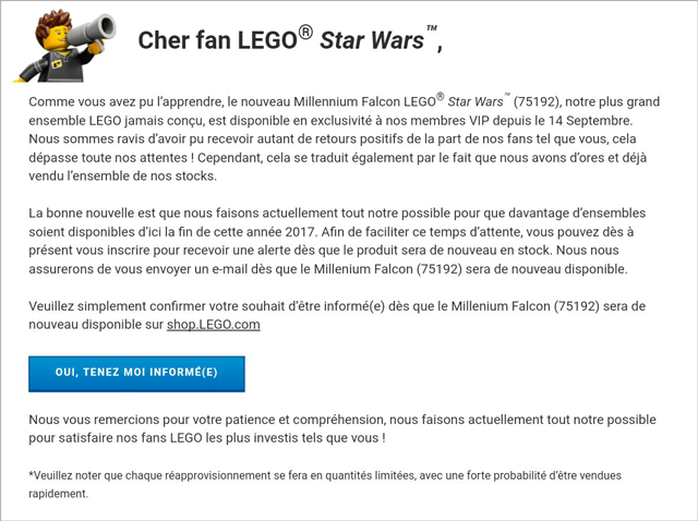 email LEGO UCS Millennium Falcon 75192