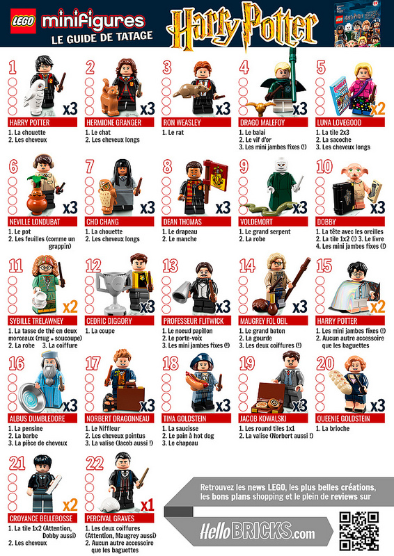 Guide de tatage LEGO 71022 Minifigs à collectionner Harry Potter