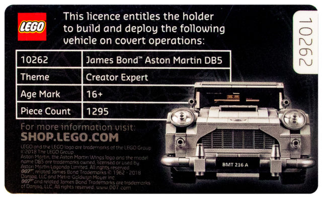 Permis de Construire LEGO 10262 James Bond Aston Martin DB5