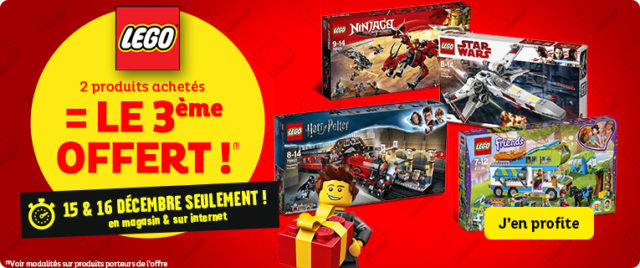 Promo LEGO Toys R Us 2 achetés 3e offert