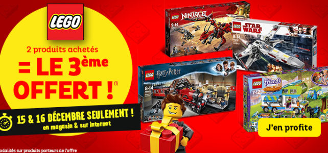 Promo LEGO Toys R Us 2 achetés 3e offert