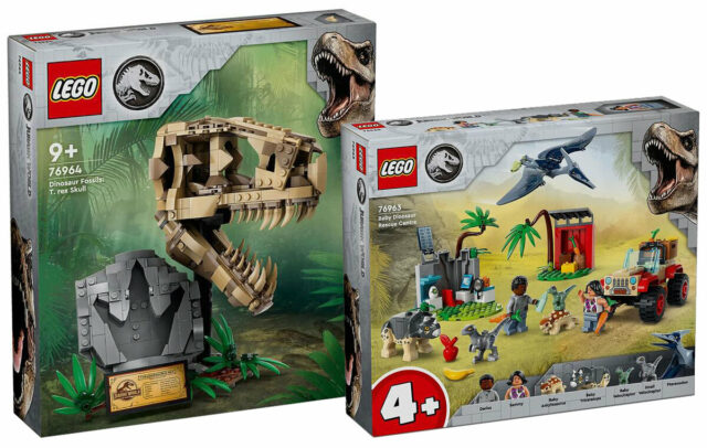 Nouveautés LEGO Jurassic Park 2024 : 76963 Baby Dinosaur Rescue Center et 76964 Dinosaur fossils T.rex Skull