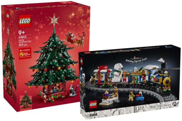 Nouveauté LEGO Icons 10361 Holiday Express Train (Winter Village 2025) et Build Together 41843 Family Christmas Tree